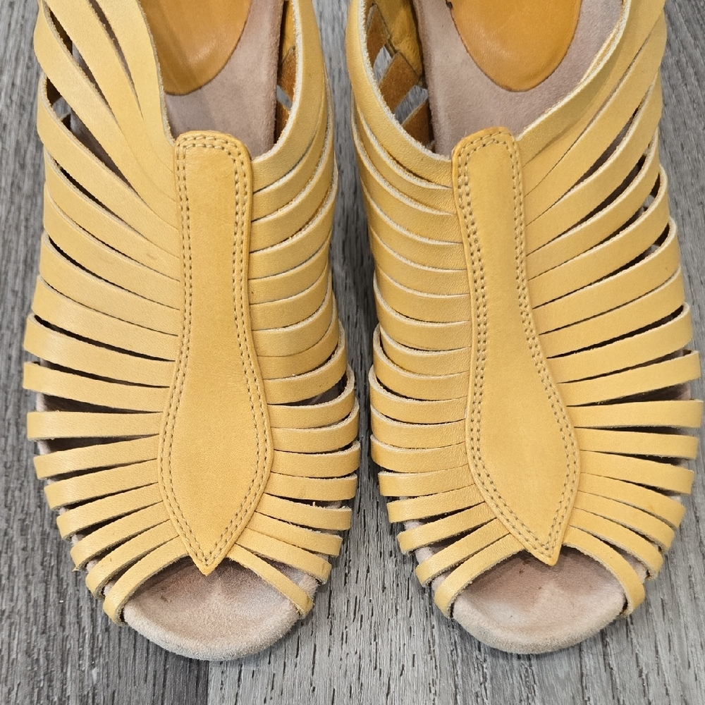 Camper Rachel Yellow Woven Slingback Wedge Sandals Wood Block - Picture 5 of 10